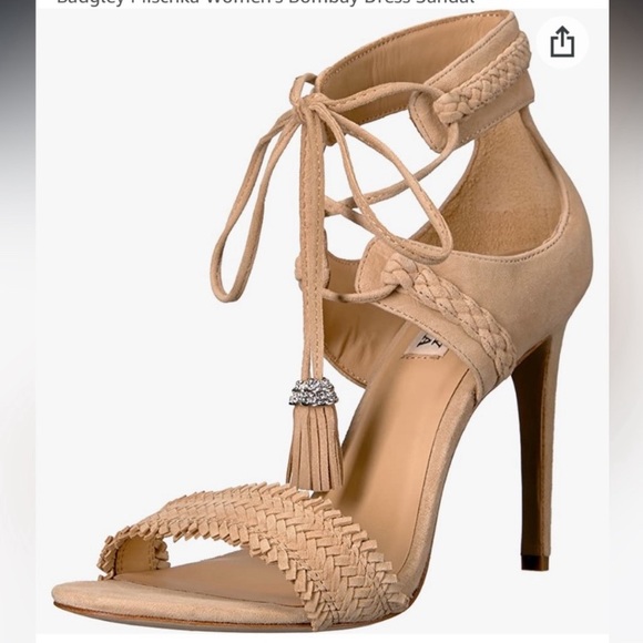 BADGLEY MISCHKA BOMBAY Stiletto Heeled Suede Sandals Nude/Cream Size 10 - Picture 13 of 13